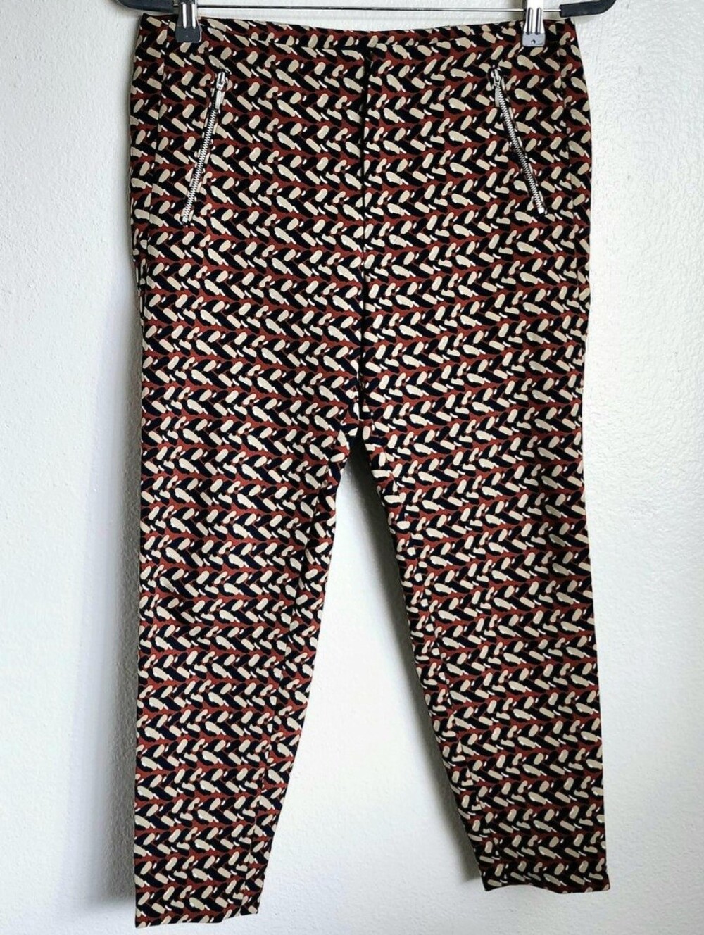 Zara Geometric Print Cigarette Pants Medium Retro Mod Ankle Pants - Picture 2 of 7